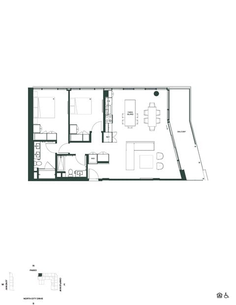 Floor plan for 2 beds, 2 baths, 1175 sqft