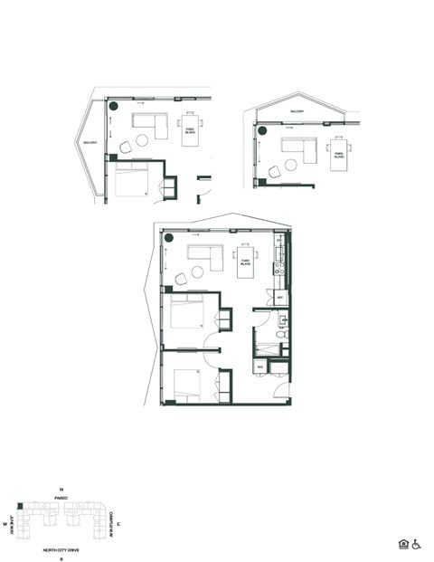 Floor plan for 2 beds, 2 baths, 834 sqft