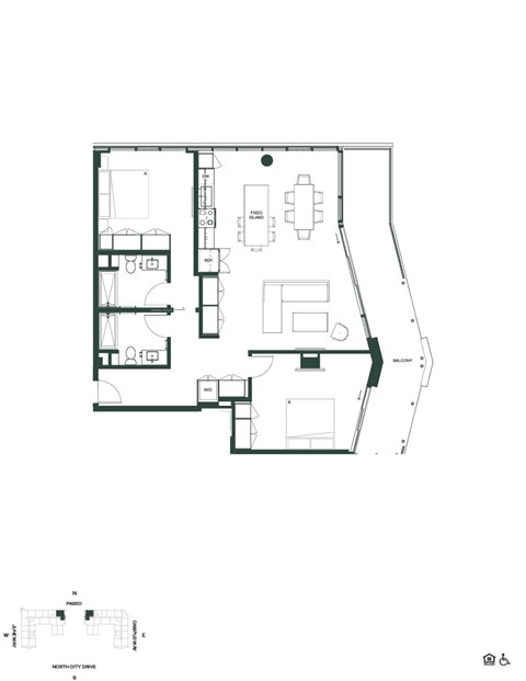Floor plan for 2 beds, 2 baths, 1244 sqft