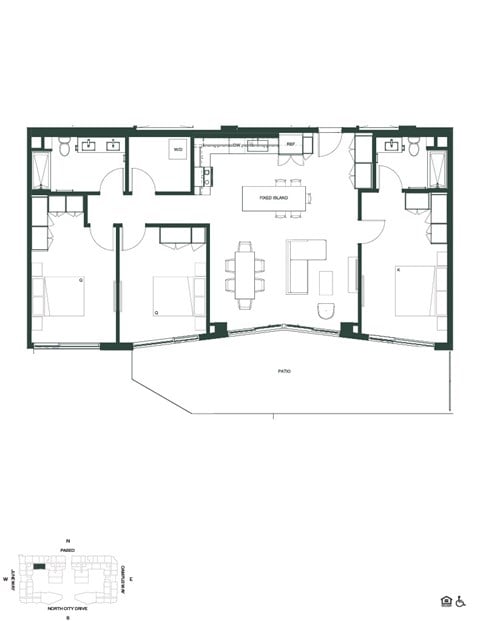 Floor plan for 3 beds, 3 baths, 1366 sqft