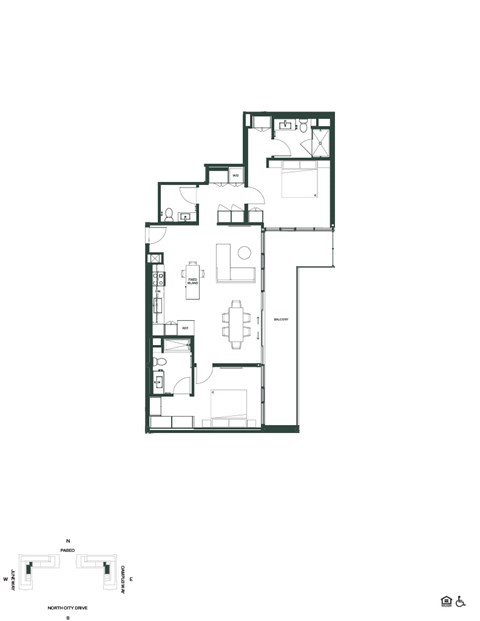Floor plan for 2 beds, 2 baths, 1180 sqft