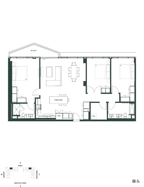 Floor plan for 3 beds, 2 baths, 1532 sqft
