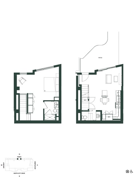 Floor plan for 1 bed, 1 bath, 798 sqft