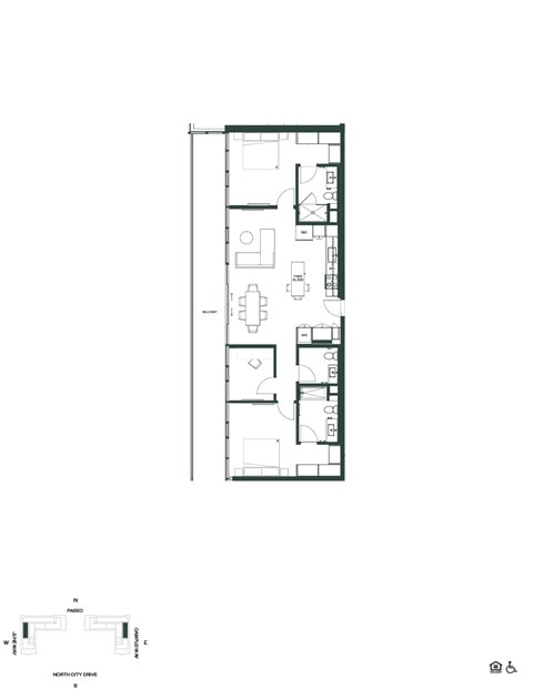 Floor plan for 2 beds, 2 baths, 1239 sqft