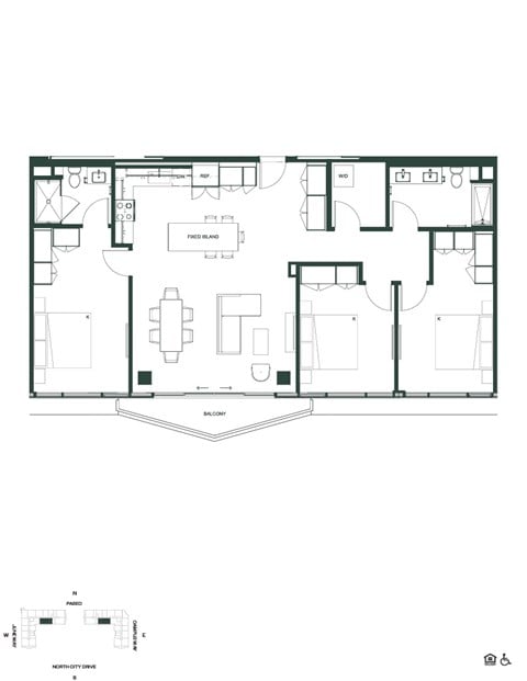 Floor plan for 3 beds, 2 baths, 1422 sqft