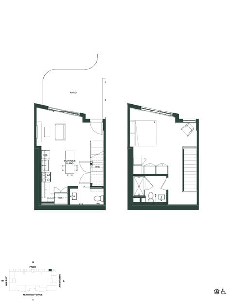 Floor plan for 1 bed, 1 bath, 624 sqft