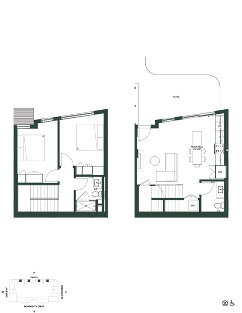 Floor plan for 2 beds, 2 baths, 1010 sqft