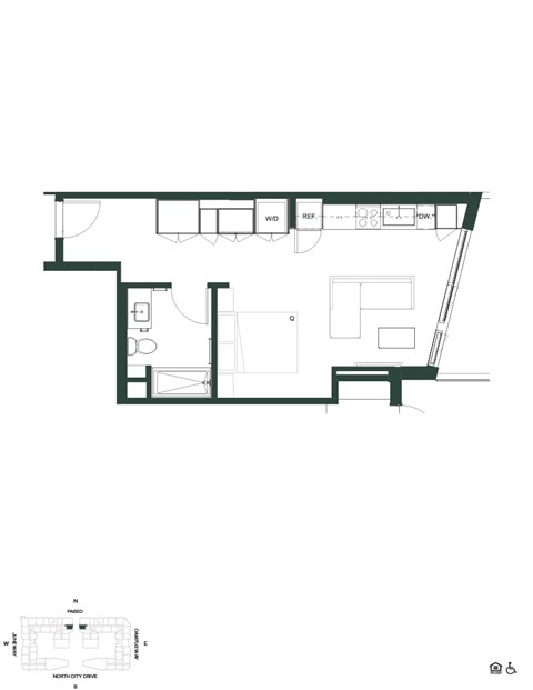 Floor plan for studio, 1 bath, 447 sqft