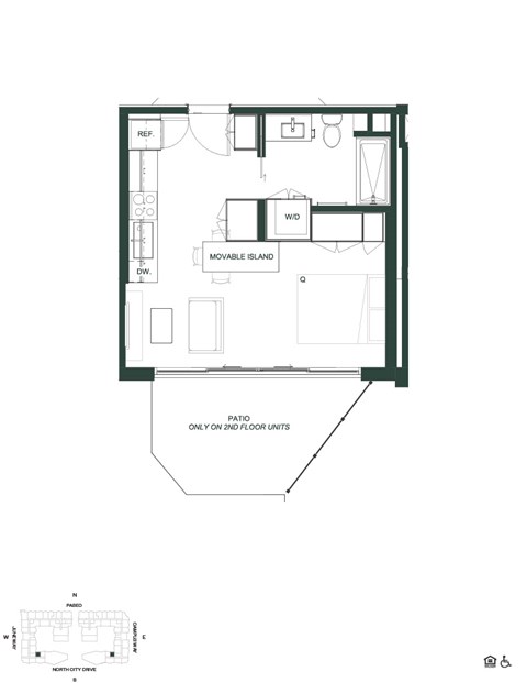 Floor plan for studio, 1 bath, 349 sqft