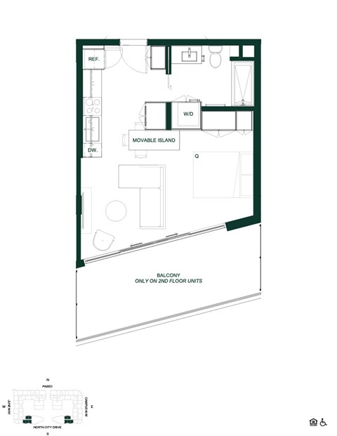 Floor plan for studio, 1 bath, 399 sqft