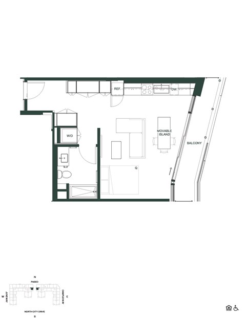 Floor plan for studio, 1 bath, 484 sqft