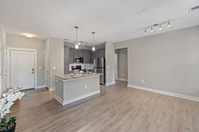 Raleigh apartment for rent - A kitchen with a countertop and a microwave on it.