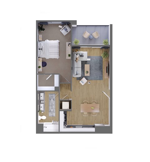 Floor plan for 1 bed, 1 bath, 840 sqft