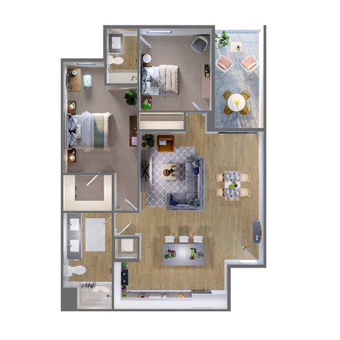 Floor plan for 2 beds, 2 baths, 1100 sqft