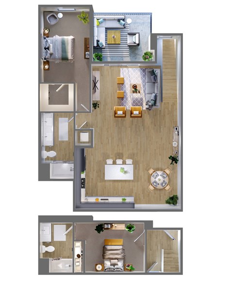 Floor plan for 2 beds, 2 baths, 1274 sqft