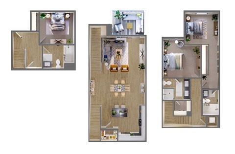 Floor plan for 3 beds, 3 baths, 1482 sqft