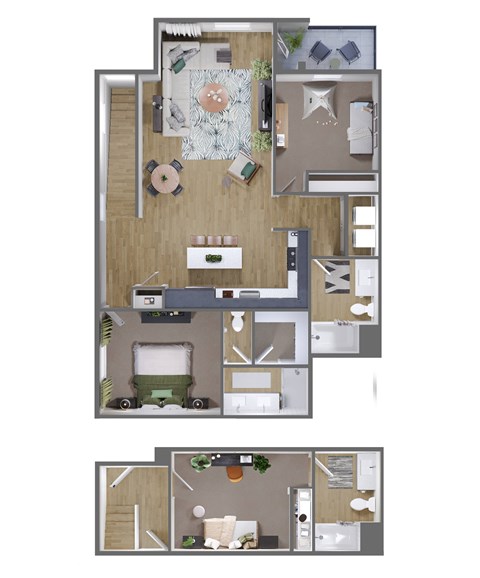 Floor plan for 3 beds, 3 baths, 1453 sqft