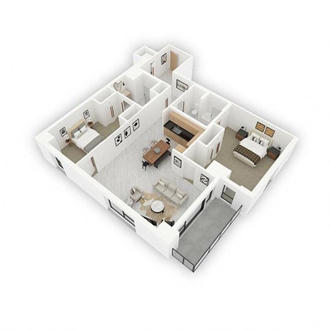 Floor plan for 2 beds, 2 baths, 1303 sqft