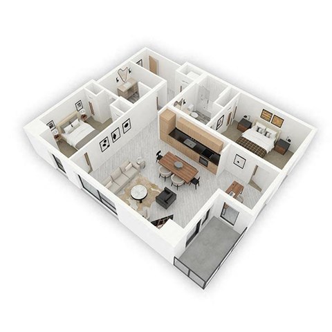 Floor plan for 2 beds, 2 baths, 1245 sqft