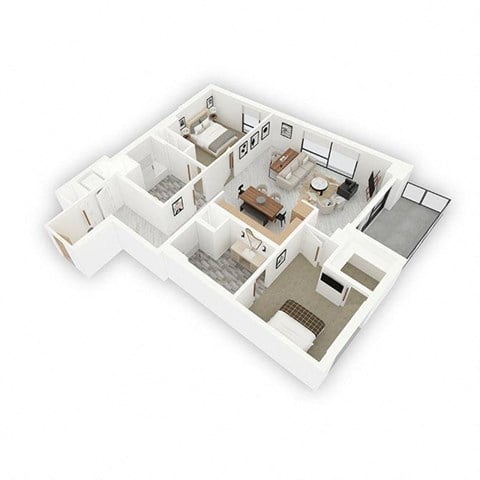 Floor plan for 2 beds, 2 baths, 1220 sqft