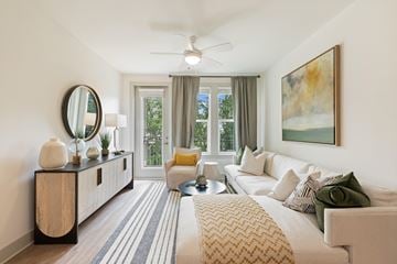 Mtpleasant apartment for rent - A living room with a white couch, a rug, and a painting on the wall.