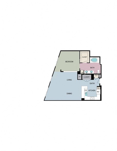 Floor plan for 1 bed, 1 bath, 988 sqft