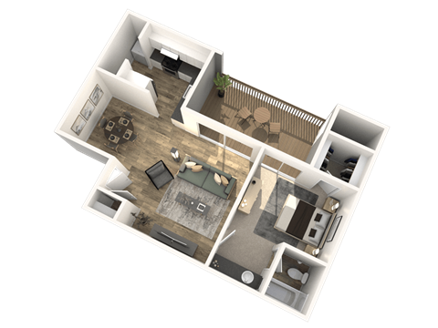 Floor plan for 1 bed, 1 bath, 670 sqft