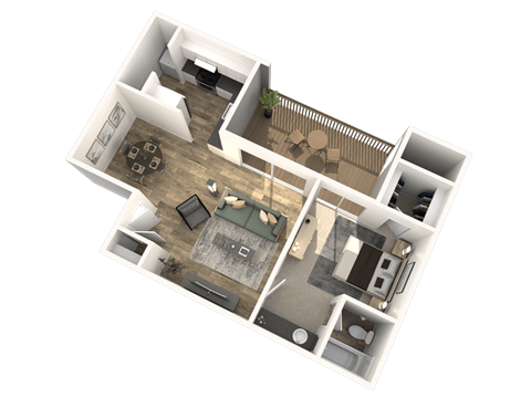 Floor plan for 1 bed, 1 bath, 670 sqft