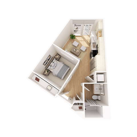 Floor plan for 1 bed, 1 bath, 610 sqft