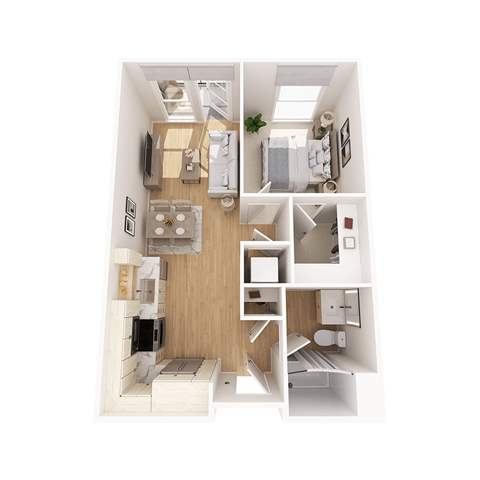 Floor plan for 1 bed, 1 bath, 680 sqft