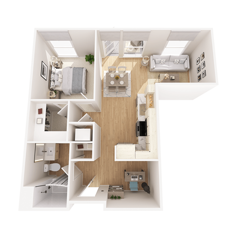 Floor plan for 1 bed, 1 bath, 800 sqft