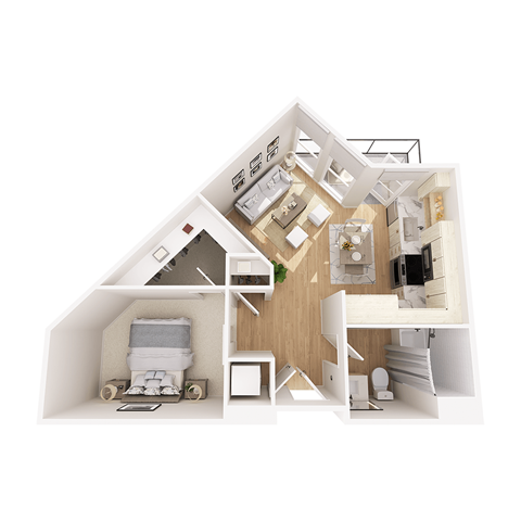 Floor plan for 1 bed, 1 bath, 660 sqft