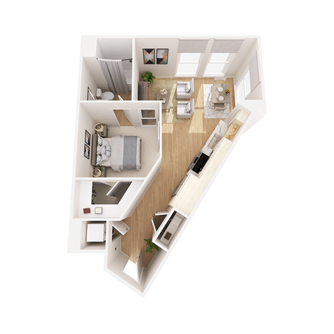 Floor plan for 1 bed, 1 bath, 720 sqft