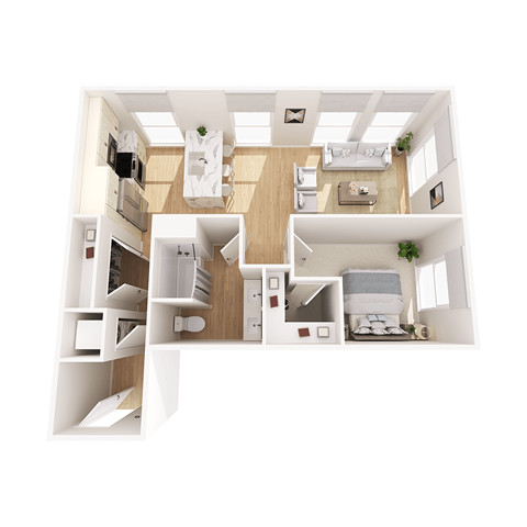 Floor plan for 1 bed, 1 bath, 860 sqft