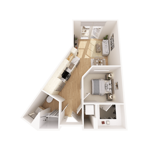 Floor plan for 1 bed, 1 bath, 650 sqft
