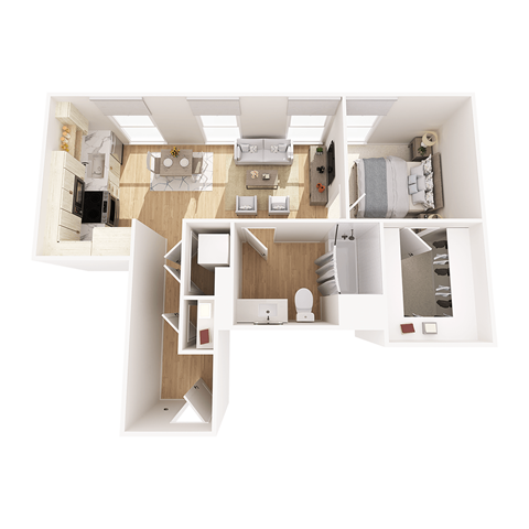 Floor plan for 1 bed, 1 bath, 680 sqft