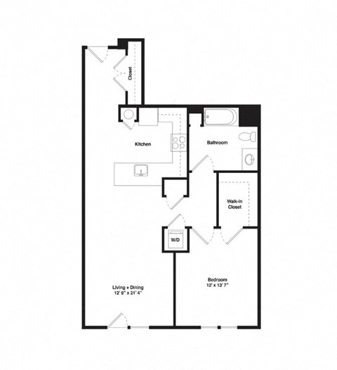 Floor plan for 1 bed, 1 bath, 866 sqft