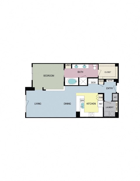 Floor plan for 1 bed, 1 bath, 1057 sqft