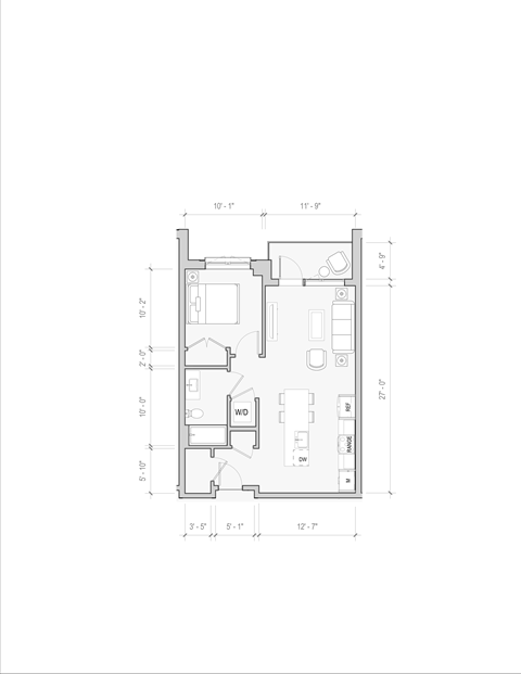 Floor plan for 1 bed, 1 bath, 771 sqft