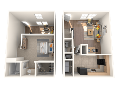 Floor plan for 1 bed, 1.5 baths, 850 sqft