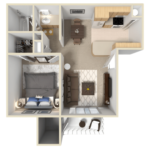 Floor plan for 1 bed, 1 bath, 700 sqft