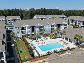 North Charleston apartment for rent - Aerial view of pool at The Isley at Windsor Hill, North Charleston