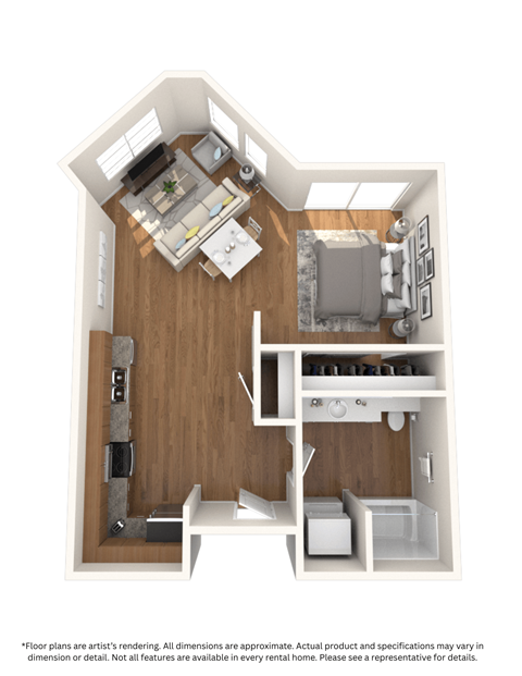 Floor plan for studio, 1 bath, 531 sqft