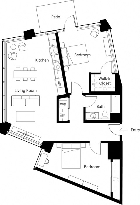 Floor plan for 2 beds, 1 bath, 1072 sqft