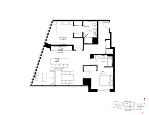 Floor plan for 2 beds, 2 baths, 1171 sqft