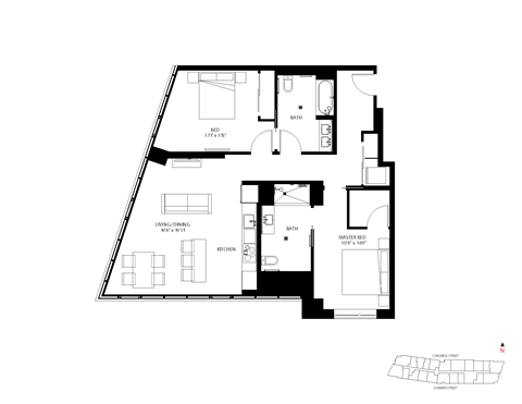 Floor plan for 2 beds, 2 baths, 1187 sqft