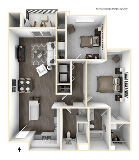 Floor plan for 2 beds, 2 baths, 972 sqft