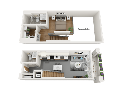 Floor plan for 1 bed, 1 bath, 1021 sqft