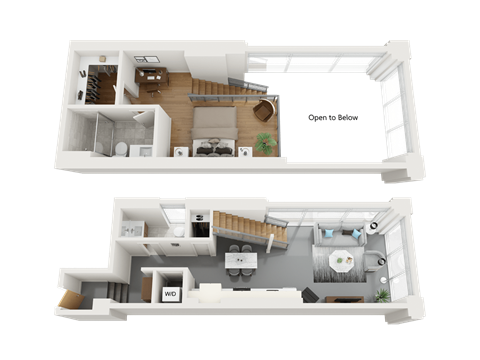 Floor plan for 1 bed, 1 bath, 715 sqft