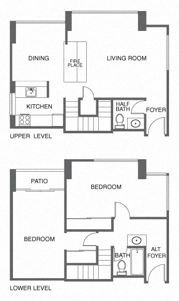 Floor plan for 2 beds, 1.5 baths